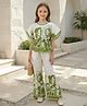 Cutiekins Rayon Woven Half Batwing Sleeves Floral Printed Top & Palazzo Set - Mehndi Green & Off White