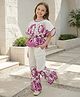 Cutiekins Rayon Woven Half Batwing Sleeves Floral Printed Top & Palazzo Set - Pink & Off White