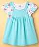Doodle Poodle 100% Cotton Knit Half Sleeves Floral Printed Frock With Inner Tee - White & Aqua Blue