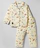 Enfance Core Cotton Woven Full Sleeves Dino Printed Co-ords Shirt & Pajama Night Suit - Cream