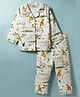 Enfance Core Cotton Woven Full Sleeves Jungle Theme Printed Co-ords Shirt & Pajama Night Suit - Green