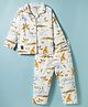 Enfance Core Cotton Woven Full Sleeves Jungle Theme Printed Co-ords Shirt & Pajama Night Suit - Blue