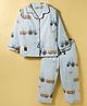 Enfance Core Cotton Woven Full Sleeves Animals On Tractor Printed Co-ords Shirt & Pajama Night Suit - Light Blue