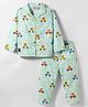 Enfance Core Cotton Woven Full Sleeves Mice In Car Printed Co-ords Shirt & Pajama Night Suit - Light Green