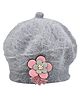 Kid-O-World Knit Floral Applique Detailed  Beret Cap - Grey - Circumference 48 Cm