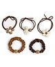 Ribboncandy Set Of 5 Animal & Floral Applique Detailed Rubber Bands & Scrunchies - Brown