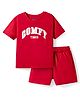 Pine Kids Cotton Knit Half Sleeves T-Shirt & Shorts Night Suit with Text Print - Red