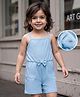 Mark & Mia Knitted Sleeveless Solid Colour Jumpsuit with Bow Applique - Light Blue