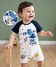 Mark & Mia Knitted Raglan Half Sleeves Space Theme Printed Romper - Multicolor