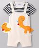 Mark & Mia Half Sleeves Dungaree Style Romper With Dino Design & Applique - Multicolor