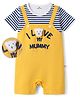 Mark & Mia Cotton Knit Half Sleeves Striped Romper with Teddy Applique - Multicolor
