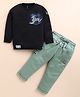 OLY KIDS Cotton Knit Full Sleeves Perfect You Printed Tee & Pant Set - Green