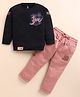 OLY KIDS Cotton Knit Full Sleeves Perfect You Printed Tee & Pant Set - Peach
