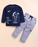 OLY KIDS Cotton Knit Full Sleeves Typography Printed Tee  & Pant Set - Grey