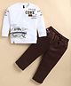 OLY KIDS Cotton Knit Full Sleeves Typography & Vehicles Printed Tee & Pant Set - Coffee