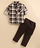 OLY KIDS Cotton Knit Full Sleeves Checked Tee & Pant Set - Coffee