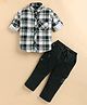 OLY KIDS Cotton Knit Full Sleeves Checked Tee & Pant Set - Green