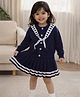 Little Surprise Box Blended Woven Full Sleeves Pre Winter Sweater & Skirt With Muffler Set - Navy Blue
