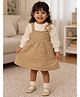 Little Surprise Box Blended Woven Floral Applique & Embroidered Dress With Full Sleeves Tee - Beige