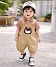 Little Surprise Box Blended Woven Bear Patch Detailed Dungaree With Half Sleeves Striped Tee - Brown