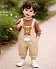 Little Surprise Box Blended Woven Bear Applique Detailed Dungaree With Full Sleeves Tee - Brown