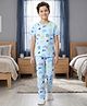 Pine Kids Cotton Knit Half Sleeves Co-Ord T-Shirt & Pyjama Night-Suit With Sports Print - Sky Blue