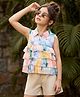 OLLINGTON ST. Woven Floral Printed Sleeveless Top & Cotton Twill Shorts Set - Multicolor & Beige