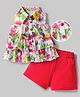 OLLINGTON ST. Woven Floral Printed Sleeveless Top & Cotton Twill Shorts Set - Multicolor & Red