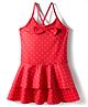 Babyhug Sleeveless Water Repellent Frock Swimsuit with Bow Applique & Polka Dot Print - Red