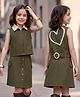 OLLINGTON ST. Cotton Twill Sleeveless Top With Hearts Print at Back & Skirt with Belt - Olive Green