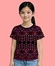 NUSYL Cotton Blend Knit Half Sleeves Floral Printed Tee - Black