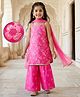 EARTHY TOUCH Chanderi Woven Sleeveless Kurta Salwar Set With Floral Embroidery & Dupatta - Dark Pink