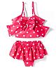 Babyhug Water Repellent Sleeveless Two Piece Swimsuit With Polka Dot Print & Bow Applique - Red