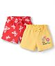 Doodle Poodle 100% Cotton Knit Knee Length Shorts with Butterfly & Bee Print Pack of 2 - Red & Yellow