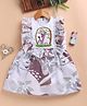 blushh berry Cotton Blend Knit Sleeveless Frill Detailed Floral Printed Fruit Picking Theme Embroidered Dress - Pink
