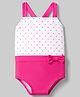 Babyhug Water Repellant V Cut Swimsuit With Polka Dots Print & Bow Print - White & Pink