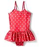 Babyhug Sleeveless Water Repellent V Cut Swimsuit with Polka Dot Print - Red