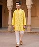 Pine Kids Woven Full Sleeves Kurta Pajama with Embroidery - Yellow