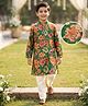 Pine Kids Woven Full Sleeves Floral Printed Kurta Pajama Set - Green