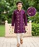 Pine Kids Woven Full Sleeves Kurta Pajama Set with Floral Embroidery - Voilet