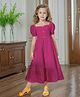 The Kids Club Schiffili Woven Half Puffed Sleeves Schiffli Embroidered Dress - Dark Pink