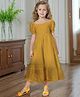 The Kids Club Schiffili Woven Half Puffed Sleeves Schiffli Embroidered Dress - Mustard