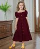 The Kids Club Cotton Woven Half Puffed Sleeves Schiffli Embroidered Dress - Maroon