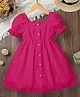 The Kids Club Schiffli Woven Half Puffed Sleeves Schiffli Embroidered Dress - Dark Pink