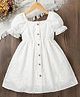 The Kids Club Schiffli Woven Half Puffed Sleeves Schiffli Embroidered Dress - White