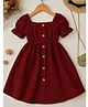 The Kids Club Schiffli Woven Half Puffed Sleeves Schiffli Embroidered Dress  - Maroon