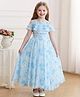 The Kids Club Georgette Woven Half Cold Shoulder Sleeves Floral Printed Dress - Blue