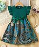 The Kids Club Cotton Blend Knit Frill Sleeves Abstract Printed Dress - Green