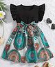 The Kids Club Cotton Blend Knit Frill Sleeves Abstract Printed Dress - Black