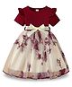 The Kids Club Cotton Blend Half Sleeves Floral Printed Frill & Bow Applique Detailed Dress - Maroon